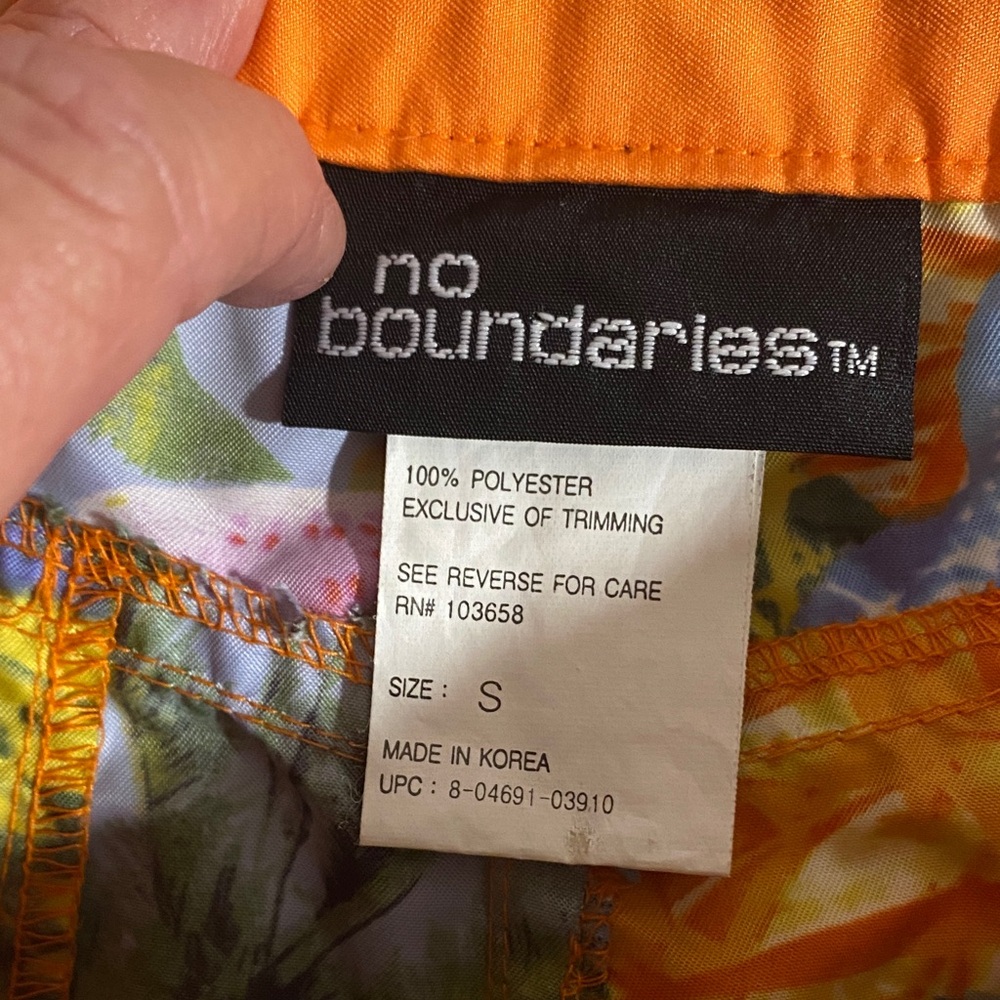 No Boundaries size small Orange and Blue Floral Swim Shorts patchwork tropical - Picture 2 of 11